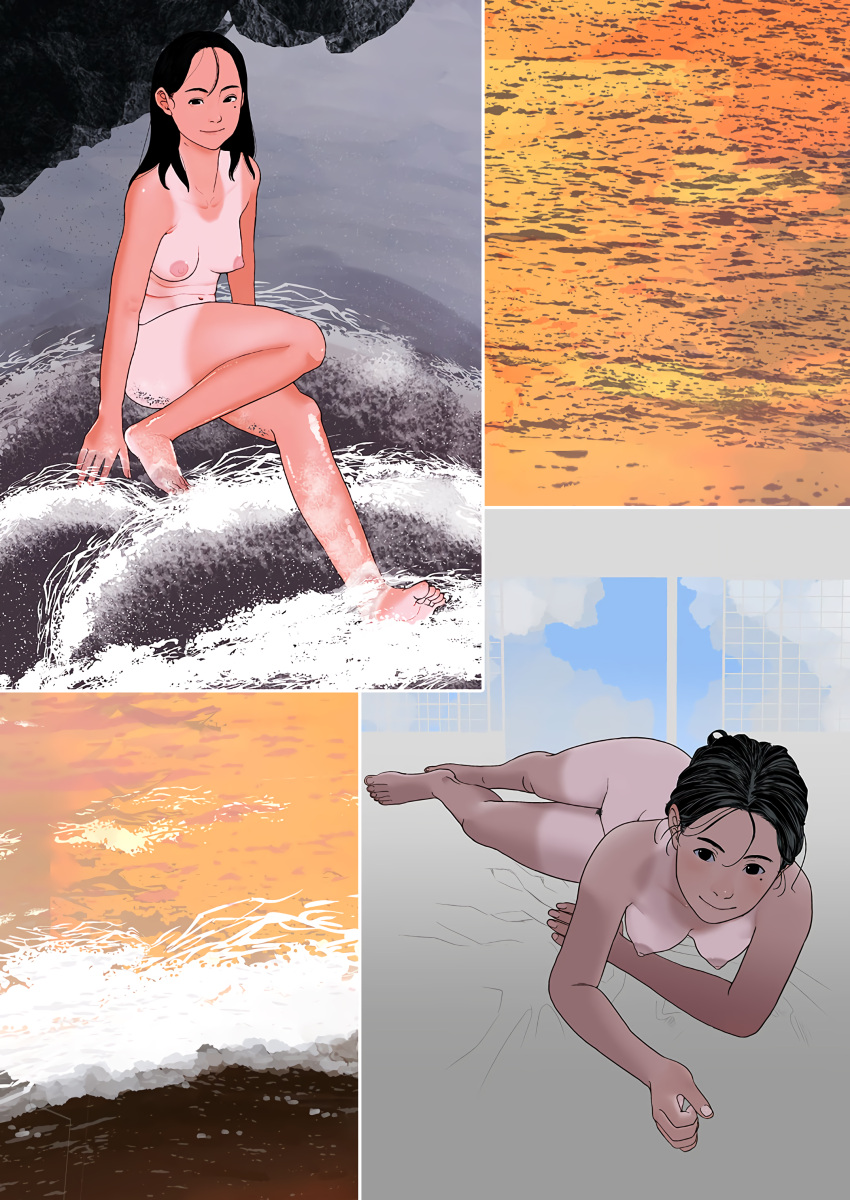 10s 1girls 2019 areolae bare_legs bare_shoulders barefoot beach beauty_mark black_eyes black_hair blush breasts collarbone completely_nude completely_nude_female female full_body futoshi_slim hi_res hips looking_at_viewer medium_breasts medium_hair midriff multiple_views navel nipples nude nude_female ocean original original_character outdoors pubic_hair sitting solo tan_body tanline teen teen_girl teenage_girl teenager toes water wet young young_girl