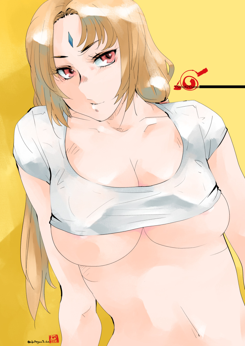 1girls areolae big_breasts blonde_hair boruto:_naruto_next_generations brown_eyes busty crop_top exposed_breasts forehead_jewel forehead_mark hi_res high_resolution highres konohagakure_symbol large_areolae large_breasts light-skinned_female light_skin looking_at_viewer mature mature_female mike156 milf naruto naruto:_the_last naruto_(classic) naruto_(series) naruto_shippuden nipples no_bra pale-skinned_female pale_skin pink_nipples pinup presenting_breasts shirt_lift shirt_up shounen_jump solo solo_female solo_focus t-shirt tsunade underboob