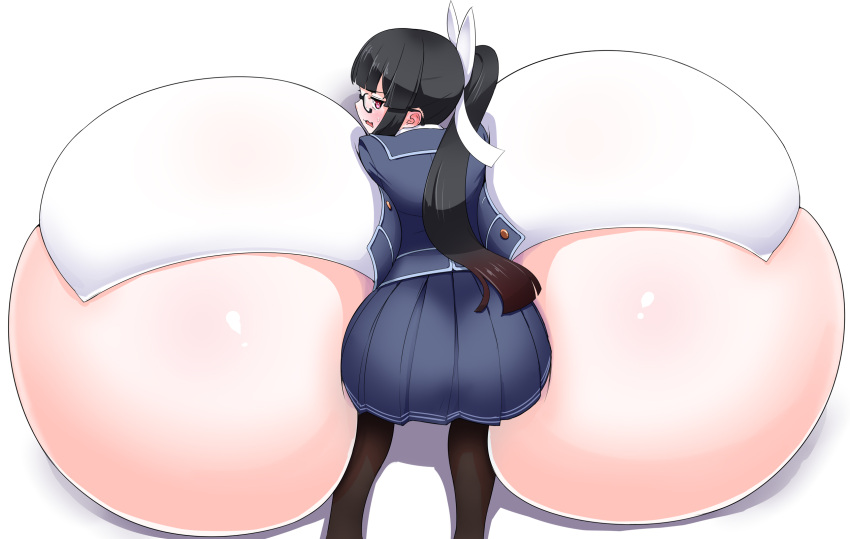 1girls ass ass_up bent_over blush breast_press breast_rest clothed clothing female futon_(artist) gigantic_breasts glasses heavy_breasts high_resolution highres hyper_breasts immobile large_ass laying_on_breasts laying_on_floor lying lying_on_breasts on_breasts on_floor on_knees pixiv self_lying solo