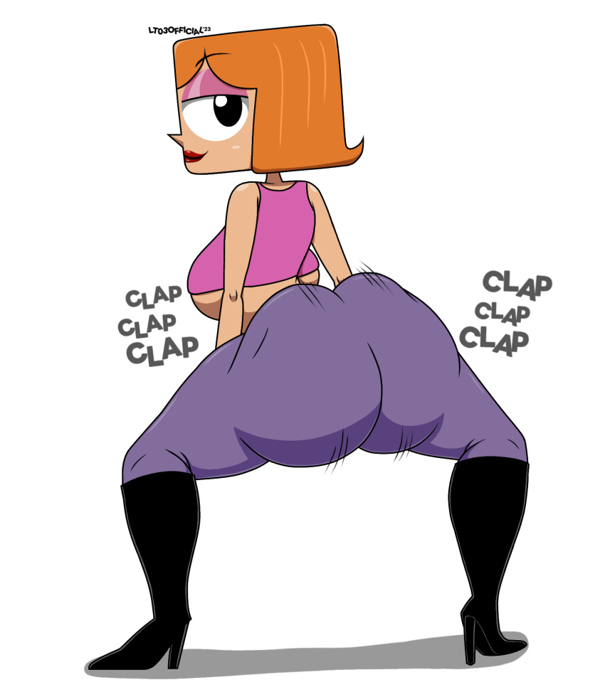 1girls 2023 ass_clapping big_ass big_breasts black_boots black_eyes boots bouncing_ass cartoon_network clapping_cheeks debbie_turnbull debs_turnbull eyeshadow female female_only lipstick looking_at_viewer looking_back lt03official milf orange_hair pants pink_tank_top purple_eyeshadow purple_pants red_lipstick robotboy sideboob tagme tank_top throwing_it_back twerking