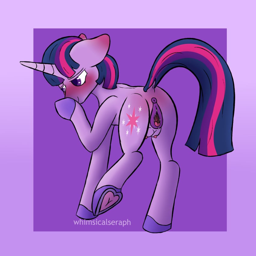 anatomically_correct anatomically_correct_genitalia anatomically_correct_pussy animal_genitalia animal_pussy anus ass blush bodily_fluids clitoral_winking clitoris crotchboobs cutie_mark digital_media_(artwork) dock ear_blush equid equine equine_genitalia equine_pussy female feral friendship_is_magic genital_fluids genitals hair hasbro hi_res hooves horn mammal my_little_pony nipples purple_anus purple_background purple_body purple_eyes purple_hair purple_hooves purple_pussy purple_tail pussy pussy_juice raised_tail shy signature simple_background smile solo tail twilight_sparkle_(mlp) underhoof unicorn whimsicalseraph