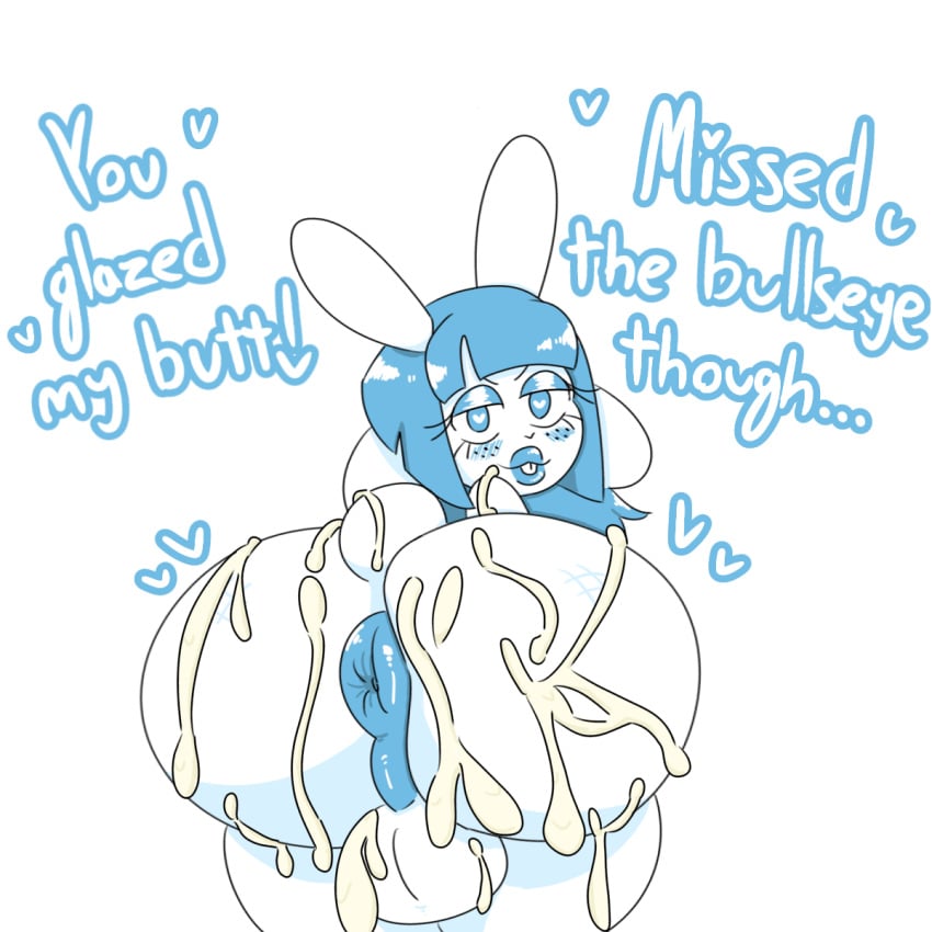 1futa 4_ears anthro anus ass ass_focus asshole balls balls_behind_legs ballsack bedroom_eyes big_anus blue_eyes blue_hair blue_lips bunny bunny_ears bunny_tail cum cum_drip cum_on_ass cum_on_body cum_on_face cum_on_tail donut_anus freckles futa_only futanari huge_ass humanoid lagomorph leporid leporid_humanoid looking_at_viewer looking_back milkbuni milkbuni_(character) presenting presenting_anus presenting_ass puffy_anus rabbit rabbit_humanoid shiny_hair solo solo_focus solo_futa talking_to_viewer teasing teasing_viewer text white_body white_fur