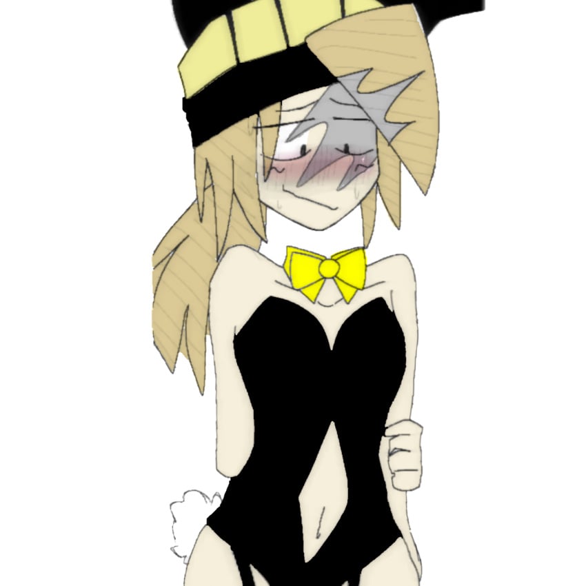 black_bunnysuit blonde_hair blush bunnysuit law_of_talos yellow_bowtie