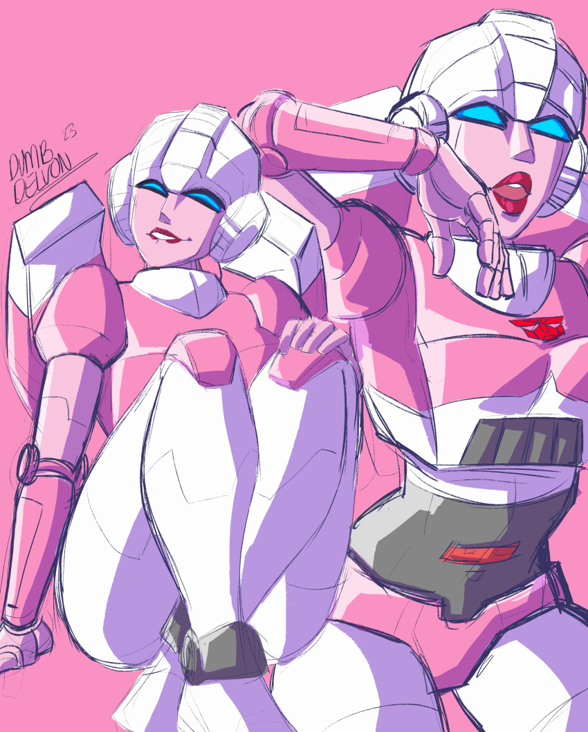 1girls 2023 2d_(artwork) arcee arcee_(g1) artist_name autobot autobot_insignia biting_own_lip blue_eyes color drawn dumbdelvon female female_autobots female_only gynoid hands_on_knees knees_up pose red_lips robot robot_girl robot_humanoid seductive seductive_eyes seductive_gaze seductive_look seductive_mouth seductive_pose solo transformers transformers_g1