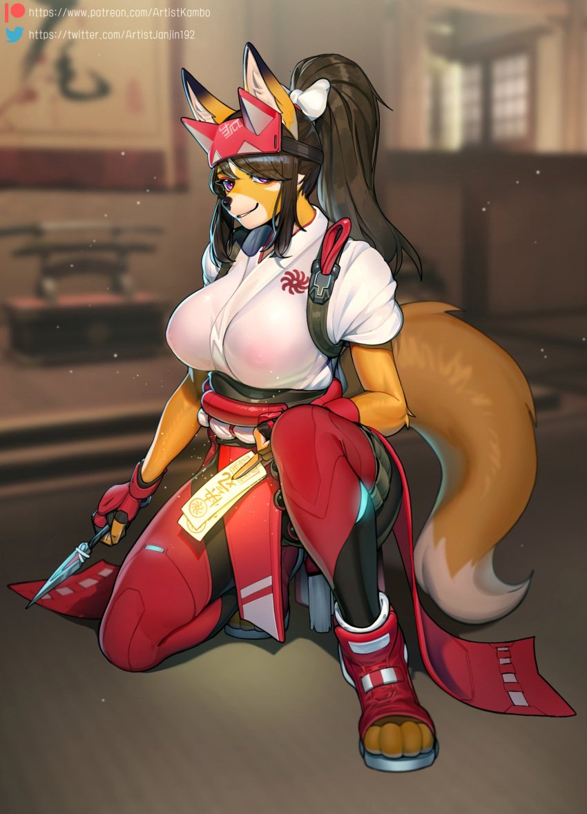 big_breasts braixen breasts cosplay female fox fully_clothed furry horny janjin192 kiriko_(overwatch) kiriko_(overwatch)_(cosplay) mask nipples_visible_through_clothing overwatch overwatch_2 pokemon pokemon_(species) solo tagme