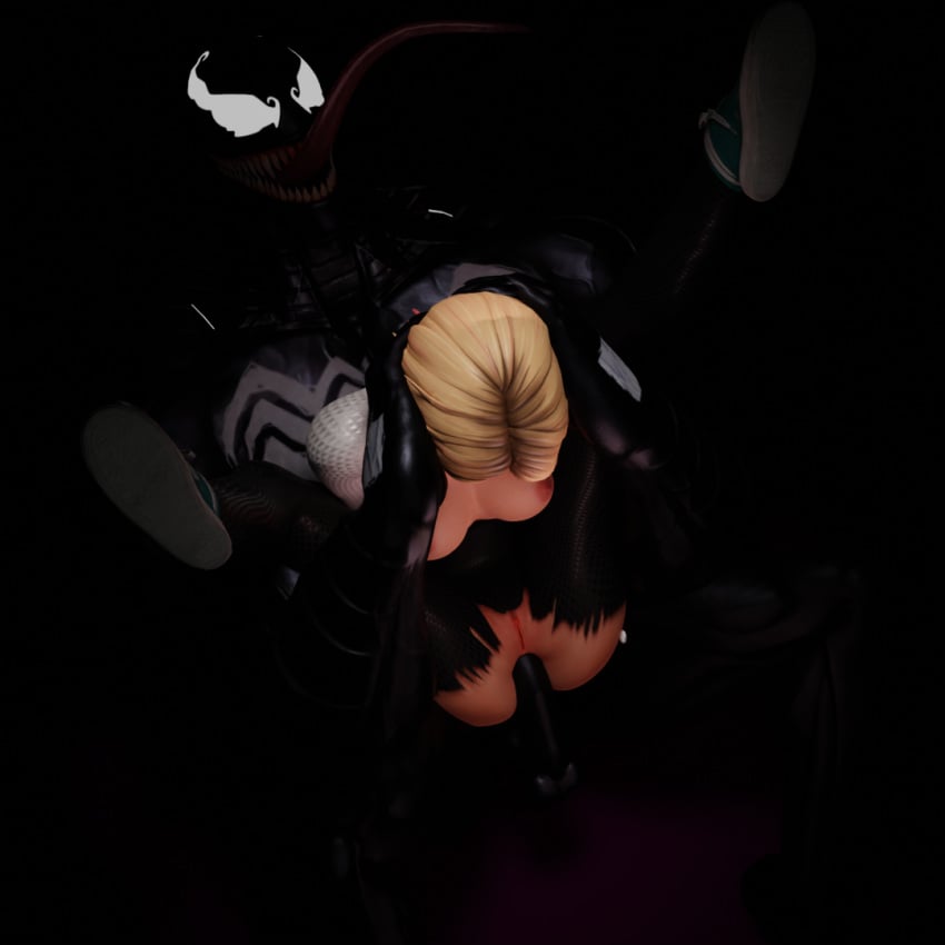 1boy 1girls 3d anal black_body black_penis blonde_hair female full_nelson full_nelson_(legs_held) full_nelson_anal gwen_stacy gwen_stacy_(spider-verse) human light-skinned_female light_skin long_tongue male marvel penis pussy raimundo_ortins scportins sharp_teeth spider-gwen spider-man_(series) standing_full_nelson straight symbiote tongue_out torn_clothes torn_costume venom_(marvel)