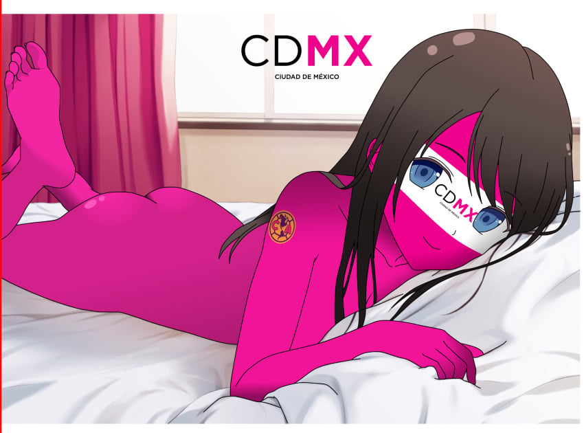 1girls anime_style ass bed bedroom black_hair blue_eyes cdmx_(statehumans) countryhumans countryhumans_girl female female_only long_hair mexico pink_body pink_skin quetzalcóatl_(artist) spanish_text statehumans statehumans_girl text