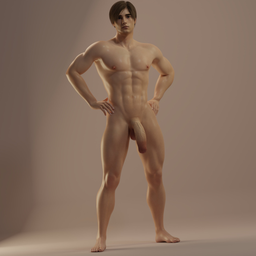 1boy 3d leon_scott_kennedy male male_only muscular_male nude_male pectorals penis resident_evil solo_male standing voluox