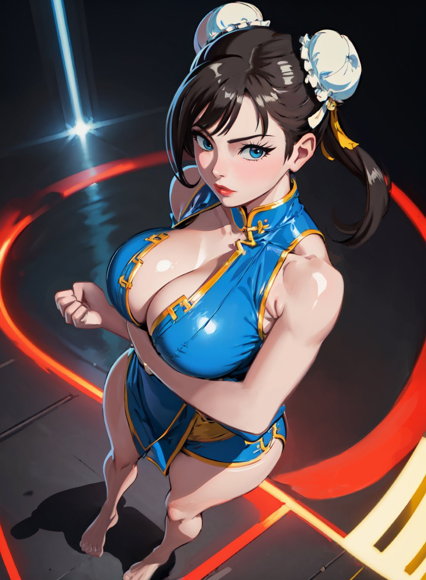 1girls ai_edit ai_generated arm_under_breasts big_ass big_breasts chun-li cleavage female female_only fully_clothed iwydraws outfit solo street_fighter tight_clothing tight_fit