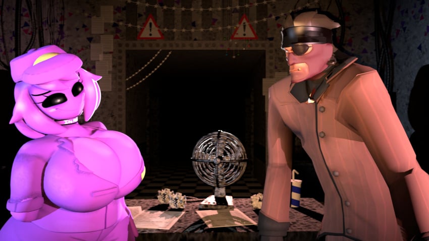 1boy 1girls 3d big_breasts boobs five_nights_at_freddy's five_nights_at_freddy's_2 purple_girl source_filmmaker spy spy_(team_fortress_2) team_fortress_2 wendy_afton