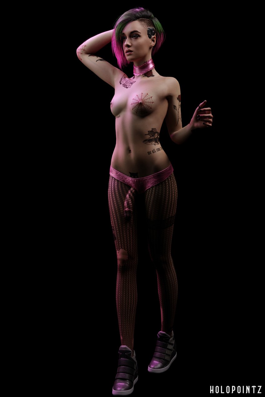 1futa 3d 4k breasts cyberpunk_2077 fishnets futa_only futanari holopointz judy_alvarez light-skinned_futanari light_skin nipples panties petite petite_body self_upload solo solo_futa standing stockings tattoo tattoo_on_belly tattooed_arm tattoos topless topless_futanari underwear