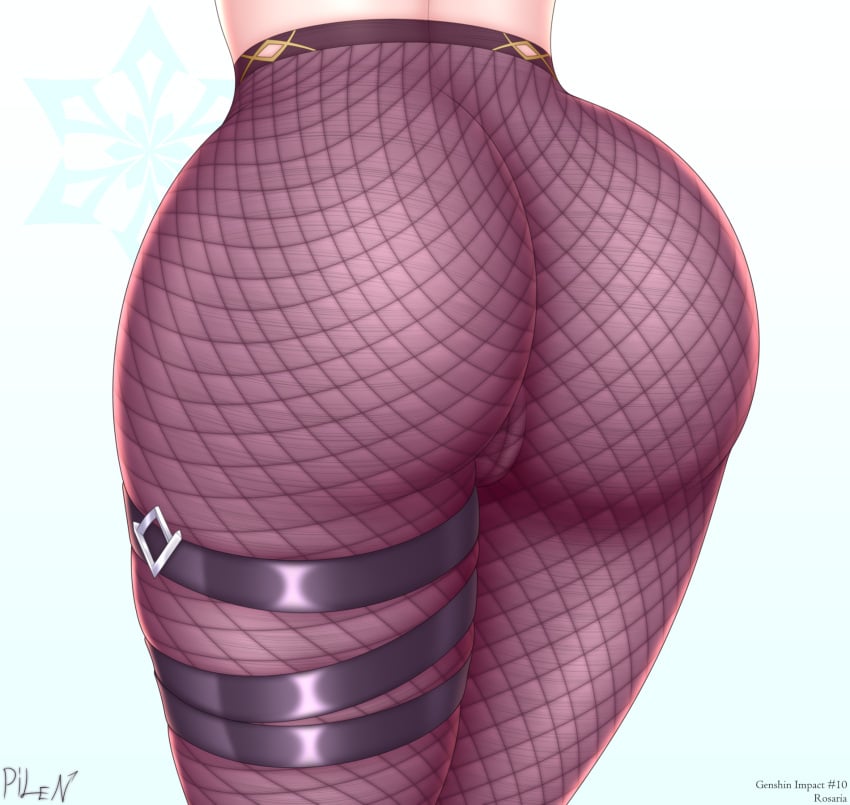 1girls ass ass_focus big_ass big_thighs female female_only fishnet_legwear fishnet_stockings fishnets genshin_impact huge_ass huge_thighs large_ass pilen pussy rosaria_(genshin_impact) thick_thighs thigh_strap thighs white_background