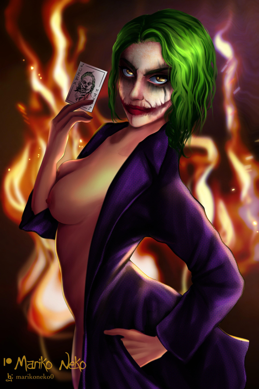 almost_naked almost_nude batman_(series) dc dc_comics female female_only fire flame joker makeup marikoneko marikoneko0 money rule_63 the_joker