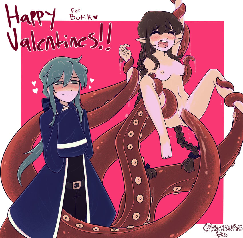 1boy 1girls aveisure aveisure blue_coat blue_eyes blue_hair braid braids brown_hair clothed_male_nude_female colored_skin fukami_(wadanohara) funamusea gift_art happy_valentine heart hetero nipples octopus_boy penetration pink_theme pointy_ears rape restrained sex small_breasts straight tentacle tentacle_rape tentacle_sex tentacles vagina vaginal_penetration vaginal_sex valentine's_day wadanohara wadanohara_and_the_great_blue_sea white_skin witch