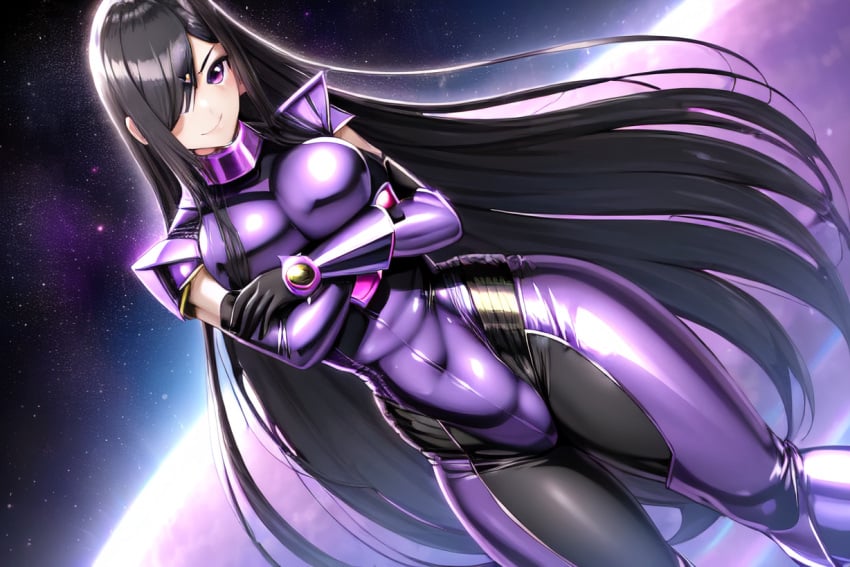 1girls ai_generated alluring black_hair bodysuit female female_only kanisuka_rita ohsama_sentai_king-ohger otako_(artist) papillion_ohger pin_up princess queen royalty solo super_sentai tagme violet_eyes