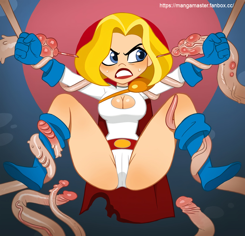 1girls accurate_art_style angry ass asterozoan blonde_hair blue_eyes boots breasts cameltoe clenched_teeth clothing dc dc_comics dc_super_hero_girls defeated defeated_heroine female femsub gloves imminent_rape imminent_sex kara_danvers kara_zor-el kryptonian leotard light-skinned_female light_skin mangamaster penis_tentacles power_girl rape restrained short_hair spread_legs superheroine suspended suspension tentacle tentacle_rape tentacle_sex thick_thighs white_leotard wide_hips