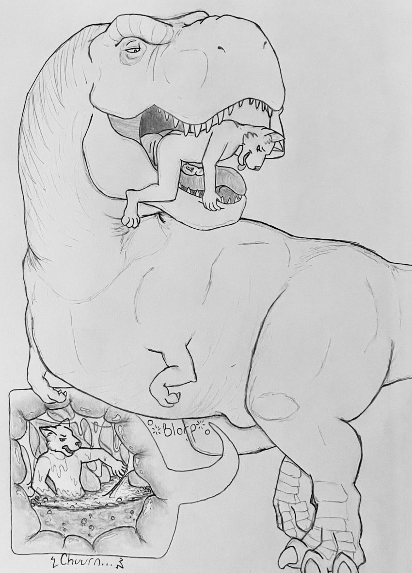 ambiguous_gender anthro anthro_on_feral anthro_prey body_in_mouth canid dinosaur fellatio feral feral_pred graphite_(artwork) grinding group hgythshs hi_res in_mouth internal larger_ambiguous larger_feral male male/ambiguous mammal mawplay monochrome mouth_play on_tongue oral organs pencil_(artwork) penile penis_on_tongue reptile scalie sex size_difference smaller_anthro smaller_male stomach theropod traditional_media_(artwork) trio tyrannosaurid tyrannosaurus tyrannosaurus_rex vore zoophilia