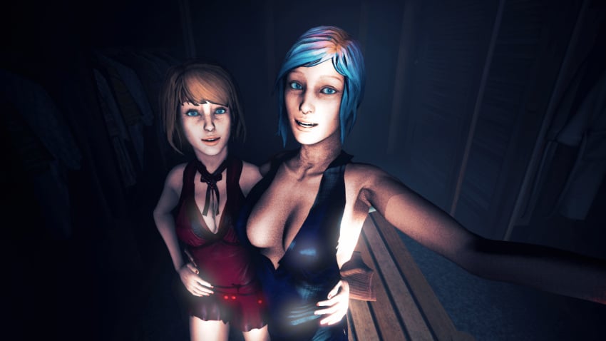 2girls 3d big_breasts chloe_price closet dress dressing_room female female_only happy happy_female juxtasuperposition life_is_strange max_caulfield multiple_girls posing selfie selfie_pose source_filmmaker tagme