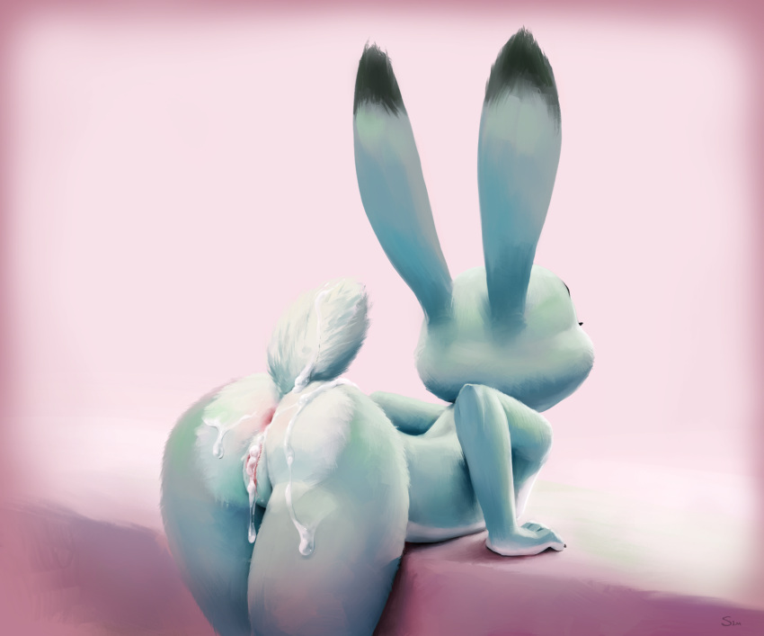 2023 after_sex anthro anus ass bodily_fluids cum cum_on_butt digital_media_(artwork) disney female fingers fur genital_fluids genitals hi_res judy_hopps lagomorph leporid long_ears mammal nude pussy rabbit s1m solo zootopia