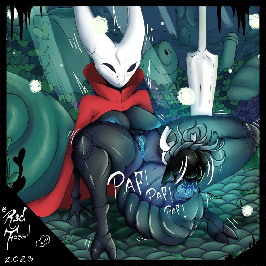 anthro anus arthropod arthropod_abdomen arthropod_abdomen_cloaca arthropod_abdomen_penetration big_breasts black_body hollow_knight hornet_(hollow_knight) insect_girl insects protagonist_(hollow_knight) pussy r3dfossil size_difference team_cherry vessel_(species)