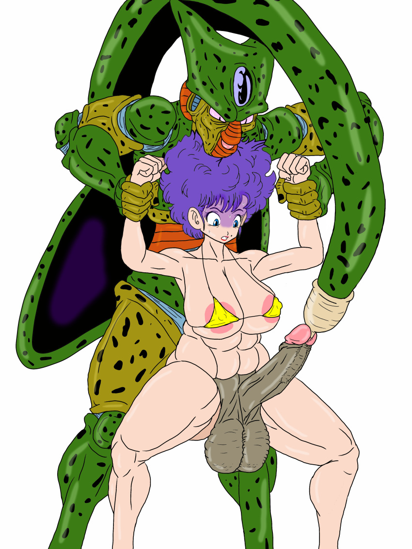 big_balls big_breasts big_penis bikini bio-android_(dragon_ball) cell_(dragon_ball) dragon_ball dragon_ball_z futa_urethral_insertion futanari imperfect_cell purple_hair ranfan tail_vore tutacamon27 urethral_insertion