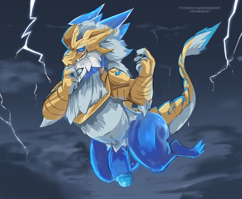 anthro artist_name ass aurelion_sol balls big_butt claws digital_media_(artwork) dragon dragonmancers_series erection feet fur genitals hair league_of_legends male nude penis riot_games scalie smile solo spunkerart storm storm_dragon_aurelion_sol tail teeth thick_thighs toe_claws toes