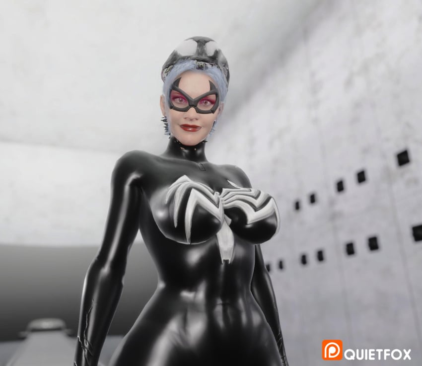 1girls 3d big_breasts black_cat_(marvel) bodysuit corruption costume felicia_hardy female female_focus female_only goggles goo huge_breasts human kronos_unveiled latex latex_bodysuit light-skinned_female light_skin living_clothes looking_back marvel mask nipples possession quietfox98 rooftop she-venom silver_hair solo_female spider-man_(ps4) spider-man_(series) superheroine symbiote tight_clothing transformation transformation_sequence venom venom_(marvel) white_hair