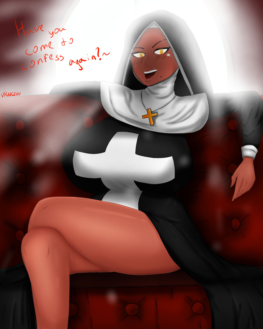 adshtorm big_breasts big_breasts black_clothing breasts breasts nun self_upload yellow_eyes