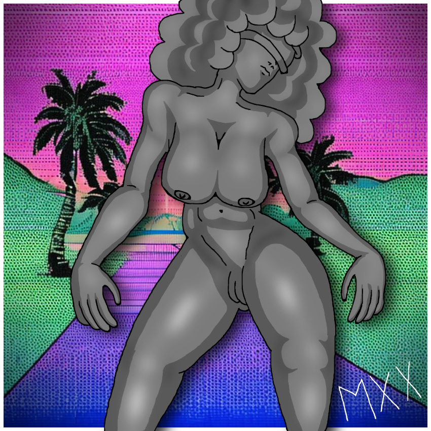 abstract afro female female_only mxx naked naked_female original palm palm_trees palms pose statue thick_ass thick_thighs vaporwave