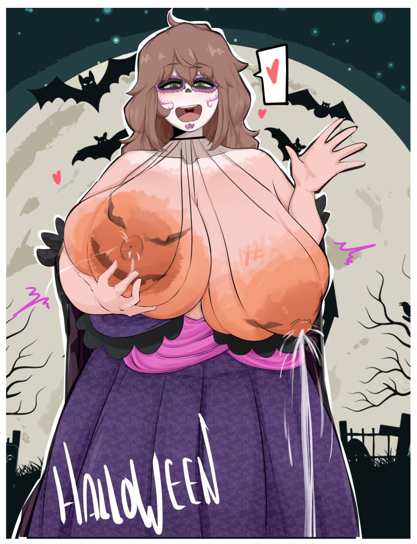 1girls 2d 2d_(artwork) ass big_ass big_breasts big_butt big_nipples breast_grab breasts brown_hair bubble_ass bubble_butt curvaceous curvy curvy_body curvy_female curvy_figure female female_only giant_breasts green_eyes halloween halloween_costume happy happy_female high_resolution huge_ass huge_breasts huge_butt looking_at_viewer make-up mature mature_female milf milk milking nipples painted_face pumpkin pumpkin_boobs thick_ass thick_thighs thighs transparent_clothing twitter very_high_resolution voluptuous voluptuous_female waving waving_at_viewer