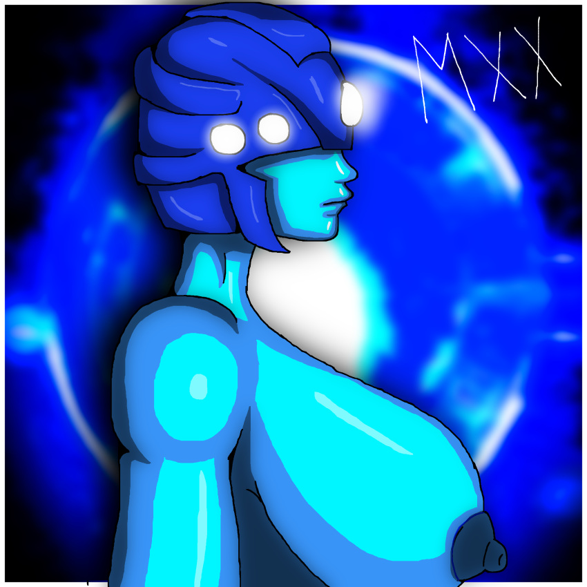 abstract big_breasts blue_skin female female_only helmet naked naked_female original robot robot_girl sci-fi science_fiction