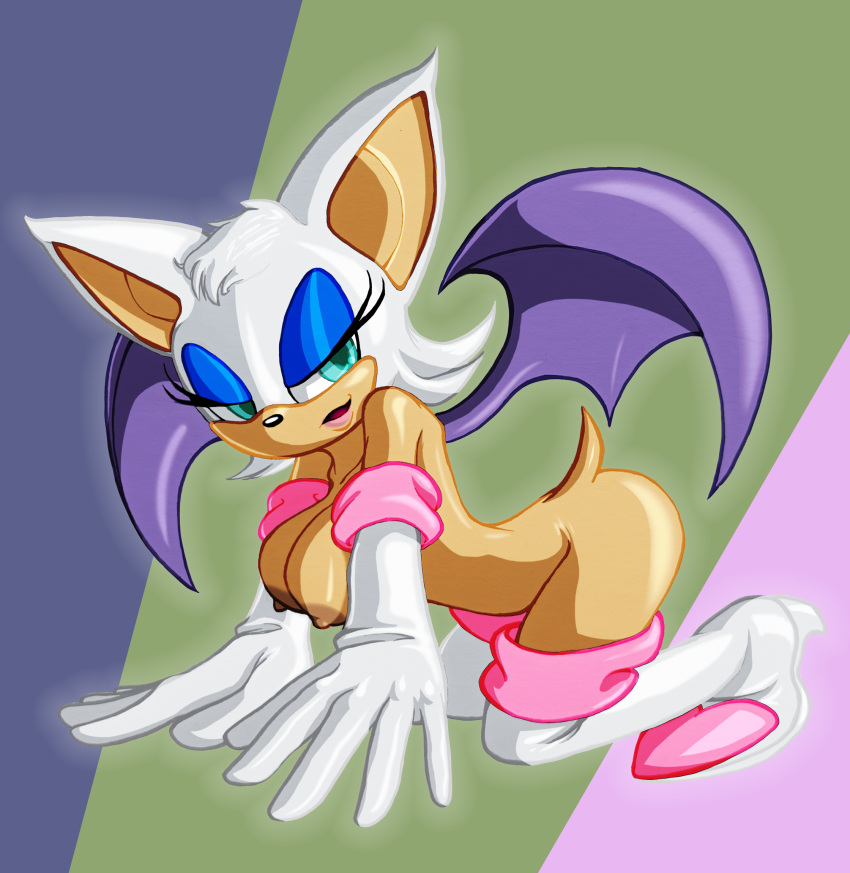 1girls abstract_background all_fours anthro ass_up bat blue_eyeshadow brown_skin e-scorpion furry gloves long_eyelashes looking_back no_sex partially_clothed rouge_the_bat seductive shiny_skin sonic_(series) sonic_the_hedgehog_(series) tail teal_eyes thighhighs white_fur white_hair wings