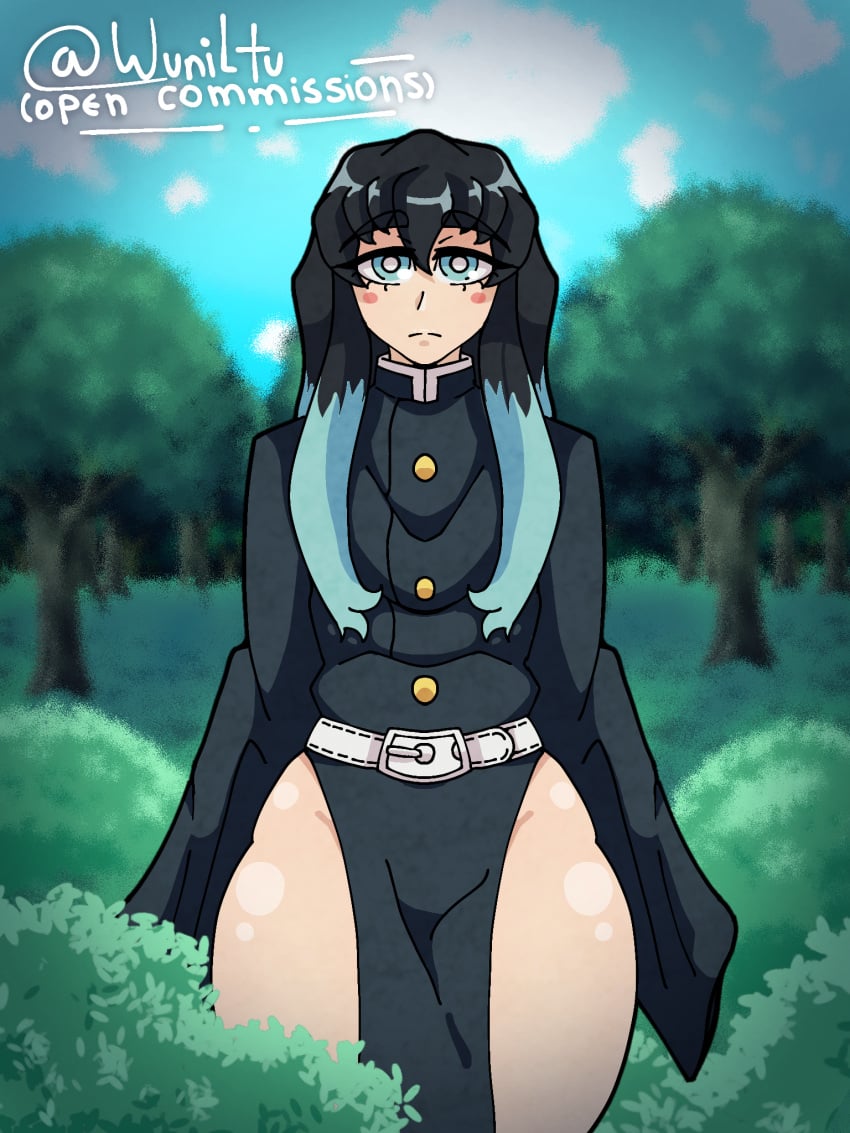 1boy 2d big_ass big_butt big_thighs black_hair blue_eyes blue_hair color demon_slayer demon_slayer_uniform femboy gay kimetsu_no_yaiba male male_only muichiro_tokitou shaded tagme thighs thighs_bigger_than_head wuniltu