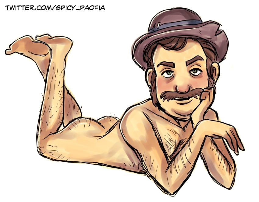 1boy brown_hair green_eyes hairy hairy_legs hairy_male male male_only moustache my_time_at_sandrock no_visible_genitalia pathea_games spicy_paofia toony yan_(my_time_at_sandrock)