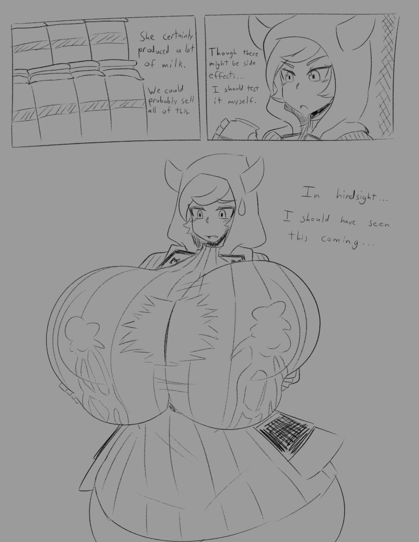 breast_expansion bursting_breasts courtney_(pokemon) duskyer holding_own_breast huge_breasts hyper hyper_breasts lactating lactation lactation_through_clothes pokemon pokemon_rse sketch