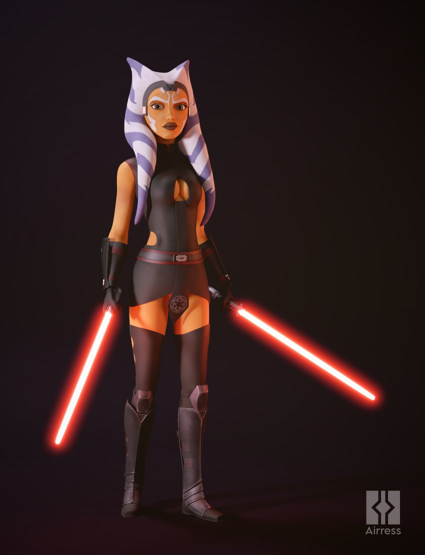 1girls 3d ahsoka_tano ahsoka_tano_(imperial) airress3d airress3d_(3d-modeller) alien alien_girl alternate_costume belt black_clothing blender boob_window boots breasts cleavage cleavage_cutout clone_wars clothed clothing covering_crotch covering_pussy dark_ahsoka dress face_markings facial_markings female female_focus female_only front_view full_body holding_object holding_sword holding_weapon inquisitor knee_boots knee_pads laser legwear lekku lekku_(anatomy) lightsaber lightsaber_hilt loincloth looking_at_viewer melee_weapon minidress orange_body orange_skin pose posing red_lightsaber science_fiction shoes simple_background sith small_breasts solo solo_female solo_focus standing star_wars sword the_clone_wars:_season_seven togruta watermark weapon