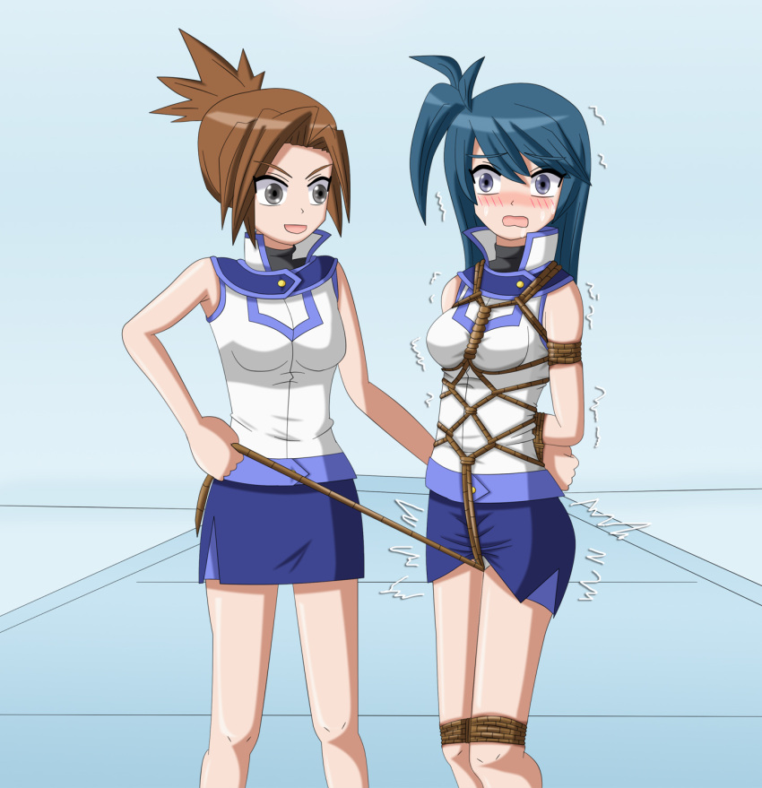 2d 2girls alyssa_(yu-gi-oh!_duel_links) arms_tied_behind_back blush bondage bound bound_arms crotch_rope crotch_rope_pull dominant_female female female_only femdom femsub griever3610 kylie_(yu-gi-oh!_duel_links) long_hair multiple_girls rope rope_bondage rope_pull shaking shibari_over_clothes shivering short_hair submissive_female tied_up yu-gi-oh! yu-gi-oh!_duel_links yu-gi-oh!_gx yuri