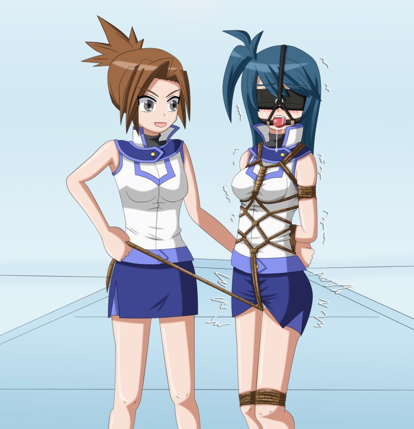 2d 2girls alyssa_(yu-gi-oh!_duel_links) arms_tied_behind_back ball_gag blindfold blindfolded blush bondage bound bound_arms crotch_rope crotch_rope_pull dominant_female drooling female female_only femdom femsub gag gagged griever3610 kylie_(yu-gi-oh!_duel_links) long_hair multiple_girls rope rope_bondage rope_pull shaking shibari_over_clothes shivering short_hair submissive_female tied_up yu-gi-oh! yu-gi-oh!_duel_links yu-gi-oh!_gx yuri