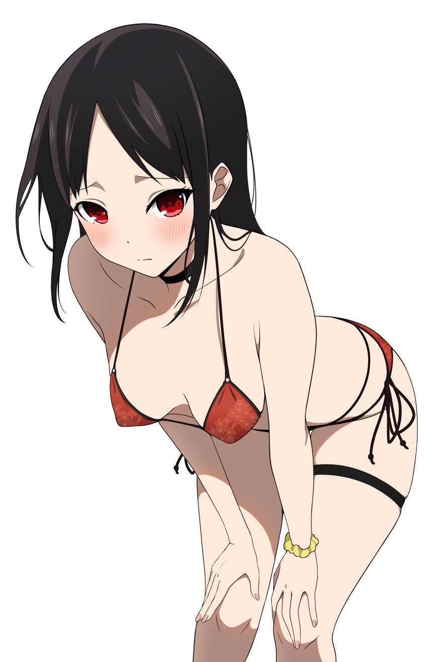 1girls accurate_art_style bent_over bikini blush breasts coro_fae fingernails kaguya-sama_wa_kokurasetai_~tensai-tachi_no_renai_zunousen~ nail_polish official_style pink_nails shinomiya_kaguya skindentation solo standing tagme thigh_strap thighstrap