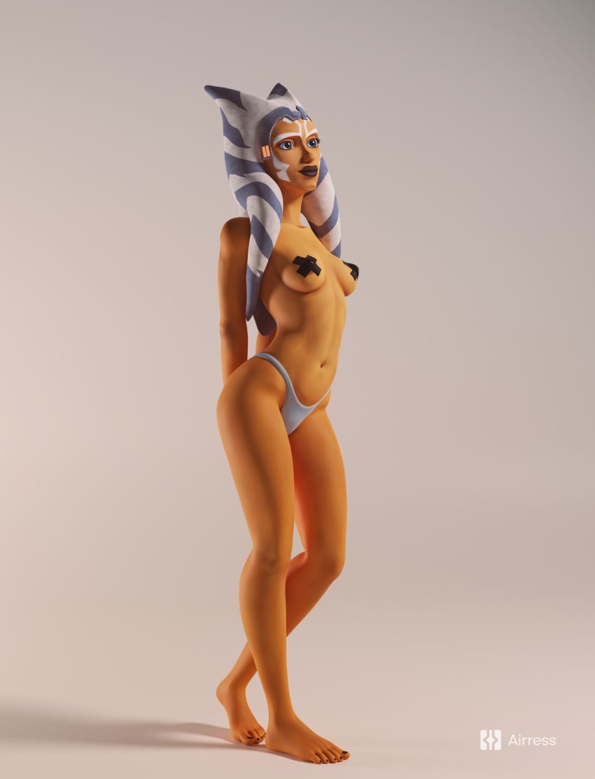 1girls 3d ahsoka_tano airress3d airress3d_(3d-modeller) alien alien_girl athletic athletic_female blender blue_eyes bottomwear breasts cleavage clone_wars clothed clothing covered_nipples face_markings facial_markings female female_focus female_only jedi lekku lekku_(anatomy) medium_breasts orange_body orange_skin panties petite petite_body pose posing side_view simple_background small_breasts solo solo_female solo_focus standing star_wars taped_nipples the_clone_wars:_season_seven togruta topless underwear watermark