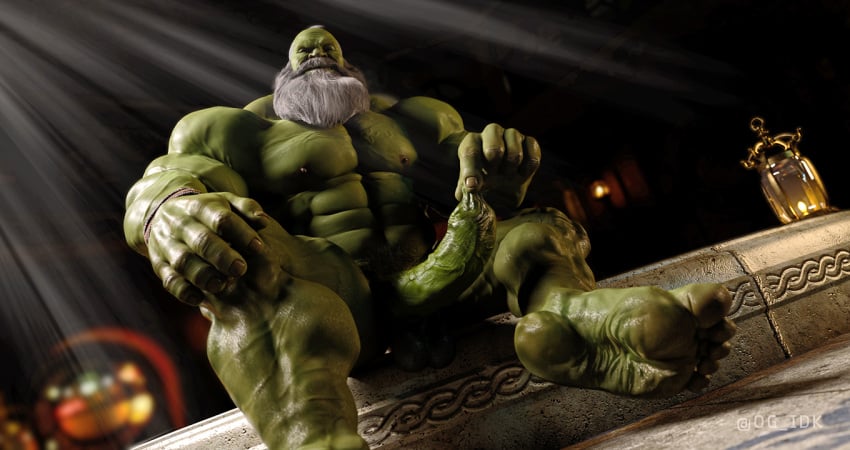 3d abs beard facial_hair foreskin foreskin_play genitals green_body green_skin hulk hulk_(series) humanoid maestro male male_only marvel marvel_comics muscular muscular_humanoid muscular_male nipples og_idk pecs penis solo vein veiny_muscles veiny_penis