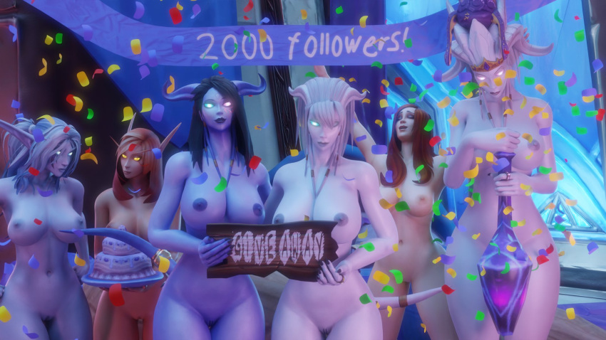 3d 6girls blizzard_entertainment blood_elf draenei elly_(draenei) huge_breasts human human_(world_of_warcraft) lightforged_draenei lurri morilymory mory night_elf original_character warcraft world_of_warcraft