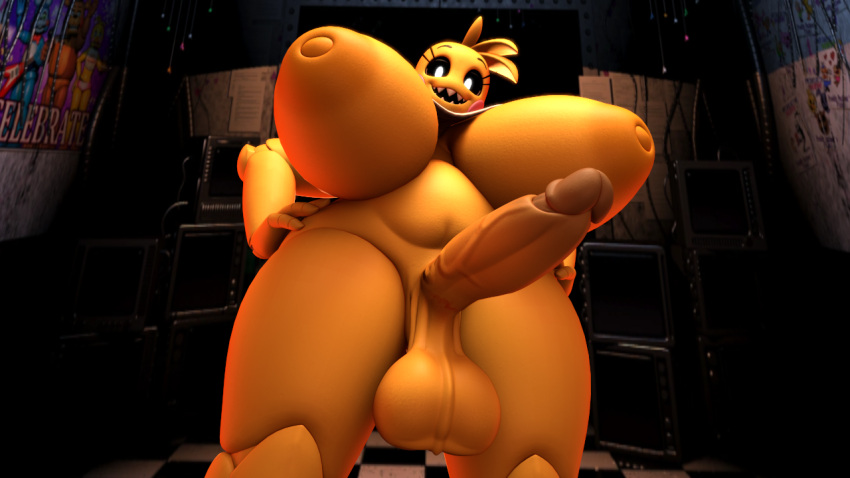 1futa 3d 3d-dusky animatronic bib big_breasts breasts five_nights_at_freddy's five_nights_at_freddy's_2 futa_only futanari glowing_eyes huge_balls huge_breasts huge_cock indoors inside large_breasts looking_at_viewer naked nude panties robot scottgames sharp_teeth smile solo solo_futa table teeth toy_chica_(fnaf) toy_chica_(lewd_hareboy)