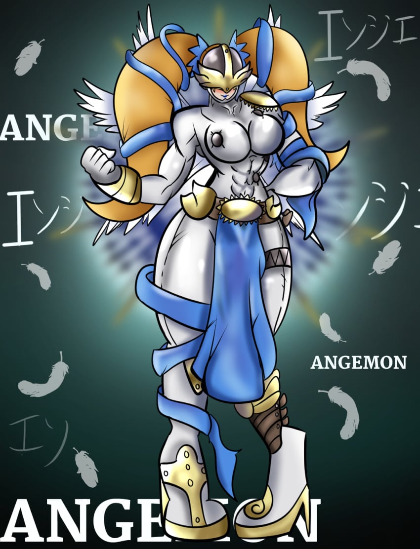 abs angemon digimon gaminglover genderbend high_heels huge_ass huge_breasts lips muscular_female navel thick_thighs wide_hips