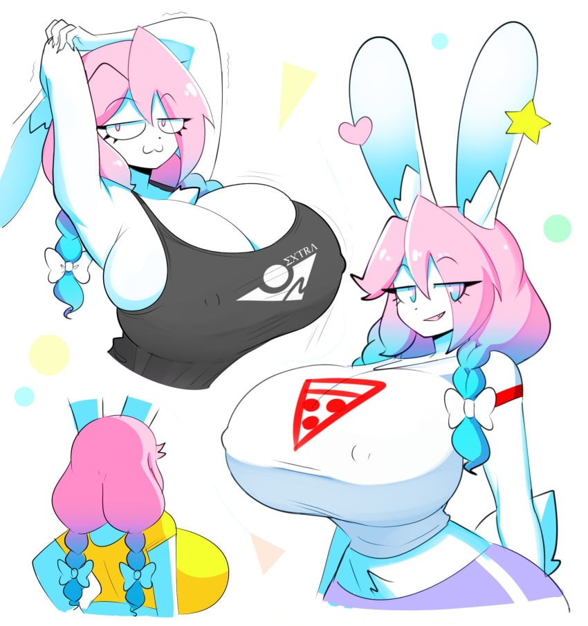 :3 anthro anthro_only big_breasts braids breasts bunny_ears busty_boy huge_breasts hyper_breasts peanut_butter_(theycallhimcake) theycallhimcake