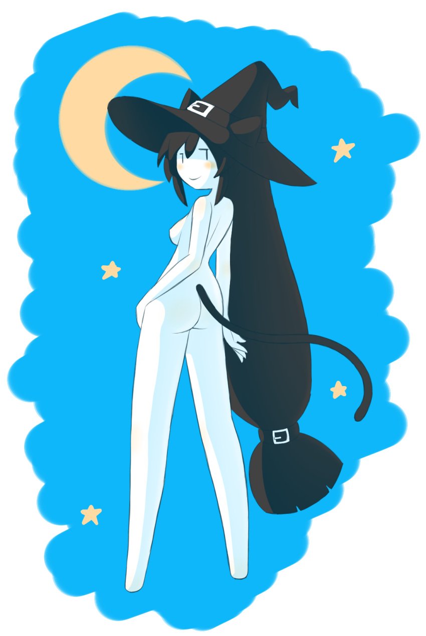 1girls animal_ears animal_tail ass black_hair breasts cat_ears cat_tail chlomaki completely_nude funamusea hat large_ass large_butt legwear long_hair mob_face nekuzx nude pussy solo solo_female tail vagina wadanohara_and_the_great_blue_sea witch witch_hat