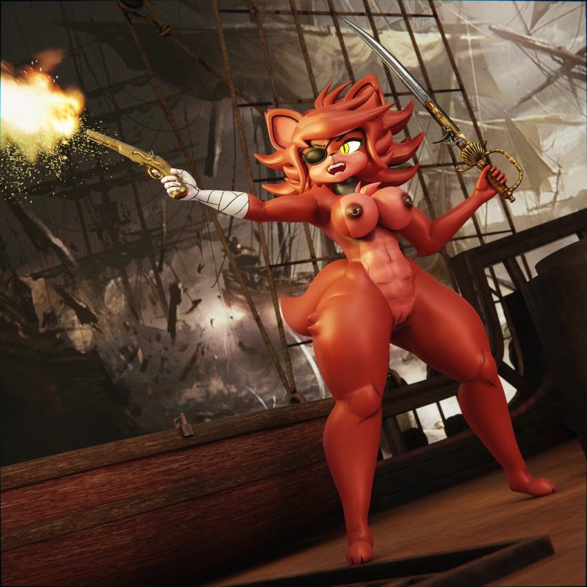 1girls 3d 3d_(artwork) anthro bandaged_arm big_areola big_breasts cally3d clazzey cryptiacurves curvy cutlass exhibitionism eyepatch fazclaire's_nightclub female female_only fexa fexa_(cryptia) five_nights_at_freddy's flintlock fnaf foxy_(cally3d) foxy_(fnaf) fredina's_nightclub fursenic3dx nipples pirate pussy red_fur scottgames sling_bikini sword thick_thighs wide_hips yellow_eyes