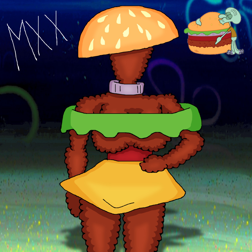 female female_only food humanized krabby_patty looking_at_viewer meme mxx nickelodeon night sentient_food shitpost smooth_skin spongebob_squarepants squidward_tentacles