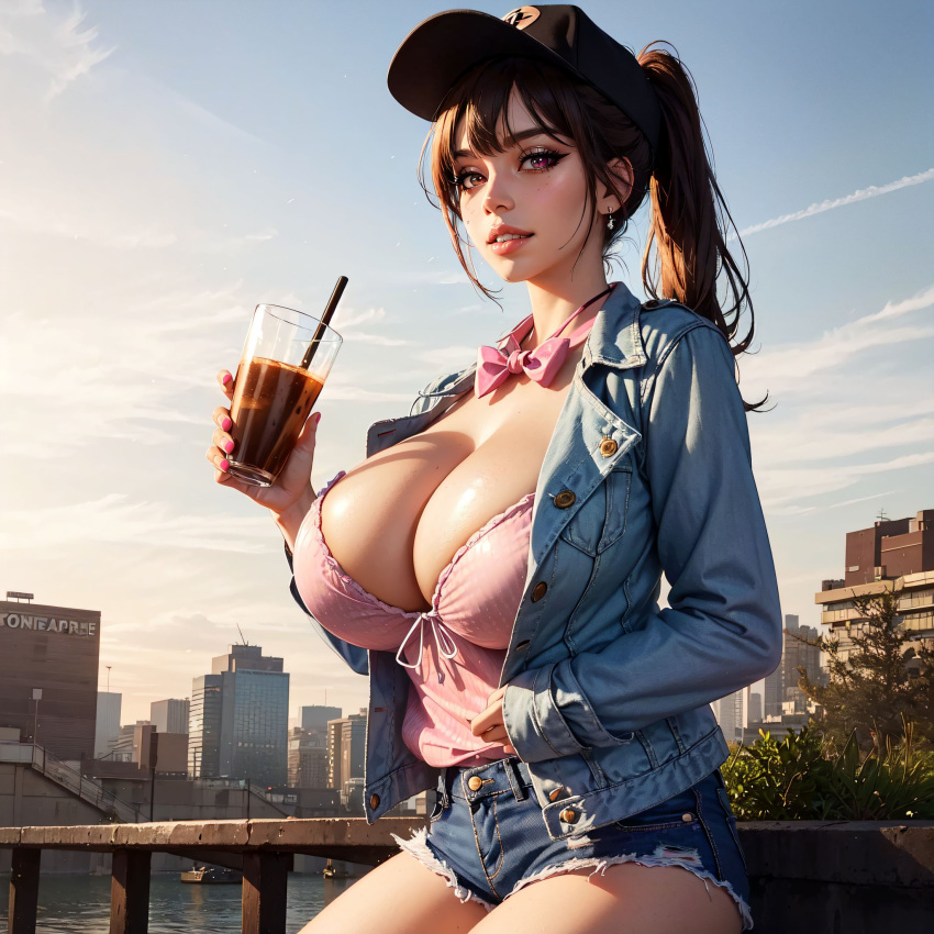 1girls ai_generated big_breasts curvy_body curvy_female curvy_figure denim_jacket female_focus female_only high_resolution solo solo_female stable_diffusion voluptuous voluptuous_female