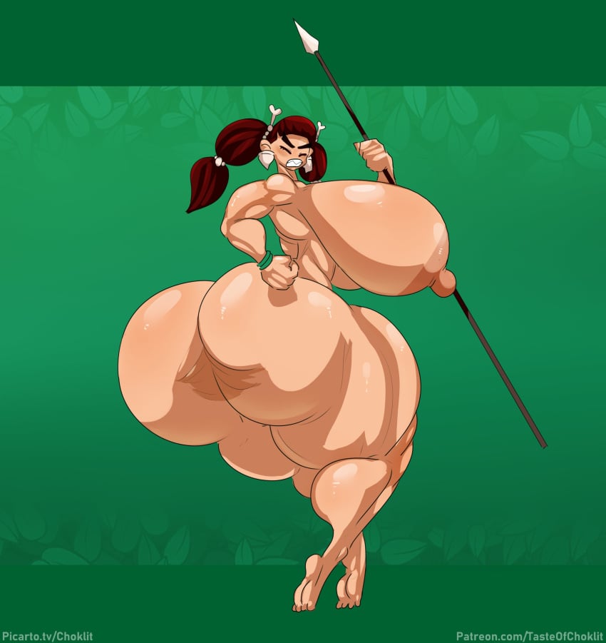 1girls angry angry_face areolae artist_name ass barefoot big_ass big_breasts bone breasts brown_hair cavegirl cavewoman closed_eyes completely_nude completely_nude_female enormous_breasts female female_only full_body holding_weapon huge_ass huge_breasts hyper hyper_ass hyper_breasts hyper_hourglass large_ass large_breasts naked naked_female nipples nude nude_female original original_character patreon_username solo solo_female spear tasteofchoklit thick_thighs weapon